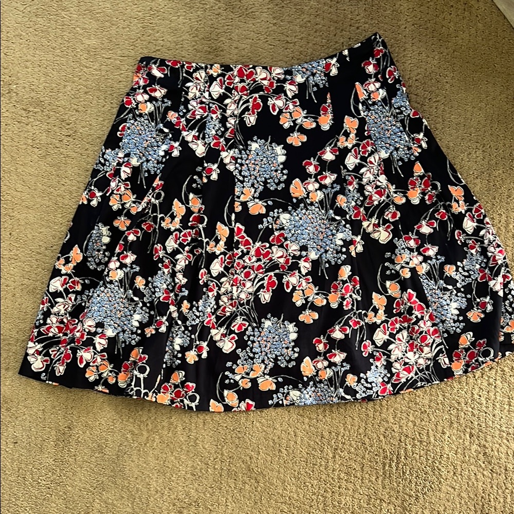 Talbots Navy and White Floral A-line Skirt